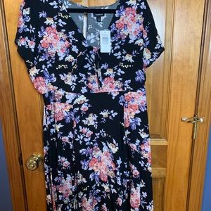 Business casual floral dress with front tie